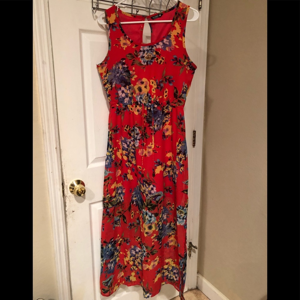 Red floral maxi dress